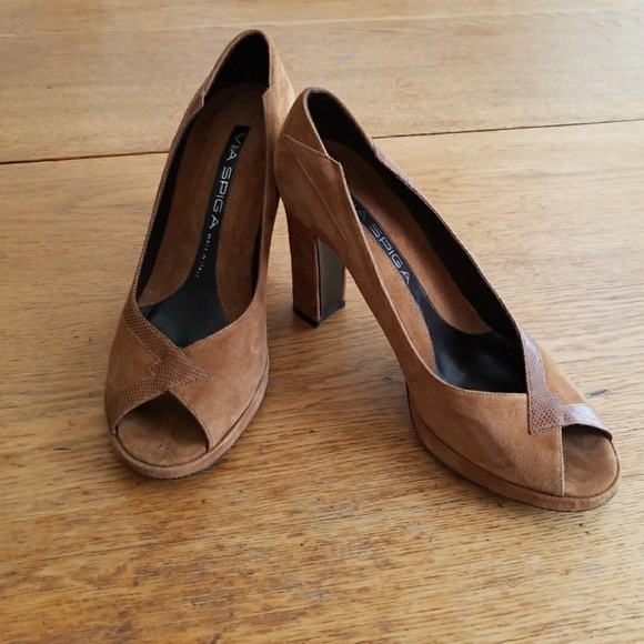 Via Spiga Shoes - Via Spiga Tan/Brown Suede Heels